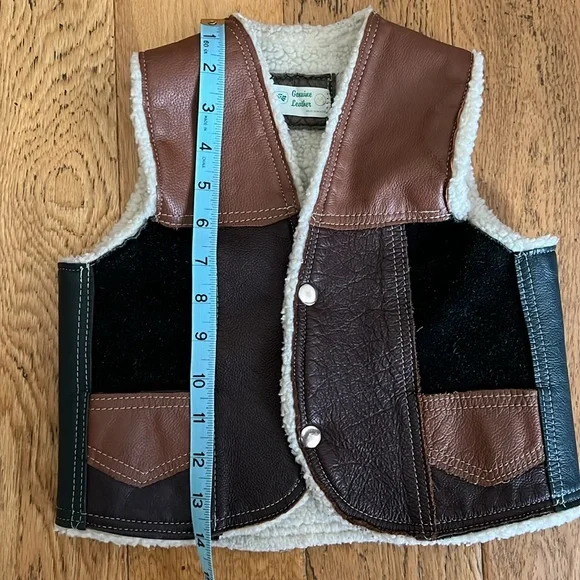 M - Children's Brown / Black / Green Genuine leather Sleveless Vest